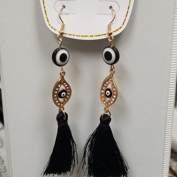 π3/30 Evil Eye Black Tassel Earings